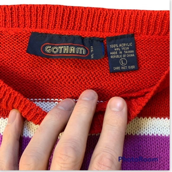 Vintage 80s Striped Sleeveless Knit Sweater by GOTHAM. Size Large - Picture 7 of 15